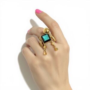 Marc By Marc Jacobs Gold and Dusty Jade Robot Ring Sz 6